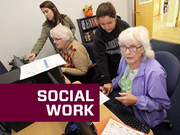 Social work majors help senior citizens learn to use Microsoft programs