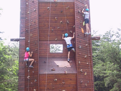 Kids on upper campus rock wall