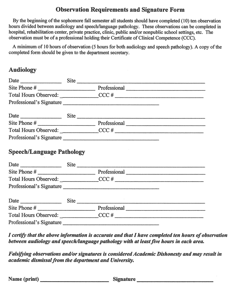 Communication Sciences and Disorders Observation Form