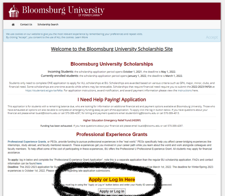 Screenshot of Scholarship manager login page.