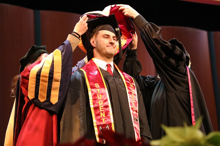 Commonwealth University-Bloomsburg will host commencement ceremonies on Friday and Saturday, Dec. 8 and 9, in Haas Center for the Arts, Mitrani Hall.