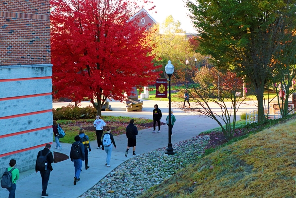 Fall blends in perfectly with our school colors and the maroon all over campus.
