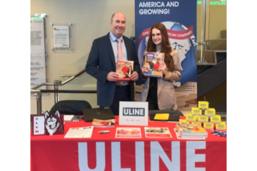 Christopher Hughes '03 and fellow ULINE representative at the last Career Connections Expo on the Bloomsburg campus