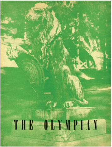 aged cover of the Bloomsburg Literary Journal showing one of the two lion statues that formerly were placed at the entrance of Waller Hall.