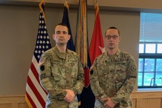 (Left to Right) Chief Warrant Officer 2 Zachery Norris, U.S. Army Europe and Africa’s Federated Intelligence Program Production Manager with the 66th Military Intelligence Brigade, and Staff Sgt. Matthew Haberle, USAREUR-AF FIP Mission Manager with the 66th MI.