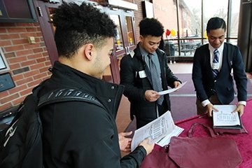 Students get ready to walk through an on-campus career expo hosted by Alumni and Professional Engagement
