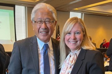 From left, Dr. Victor Dzau, President of the National Academy of Medicine with Dr. Kimberly Delbo, DNP, RN-BC, CDP of Commonwealth University. 