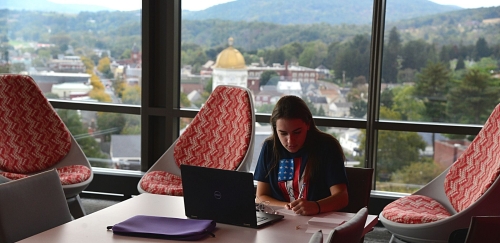student studying in soltz hall