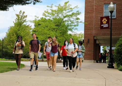 Students walk to class on the first day of the fall semester