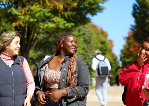 Students walking to class during October of the fall semester