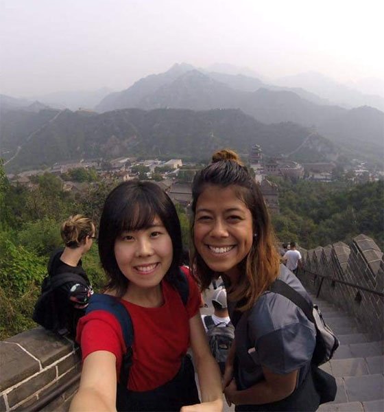 Student takes selfie at The Great Wall of China