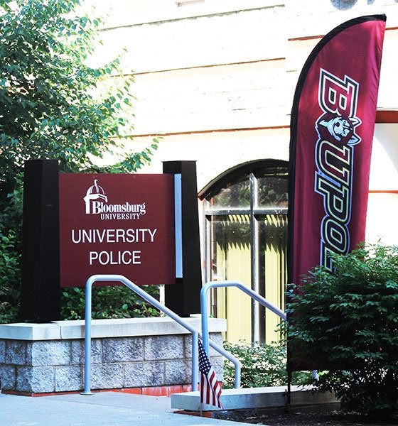 Exterior view of the entrance to the Bloomsburg University Police station.