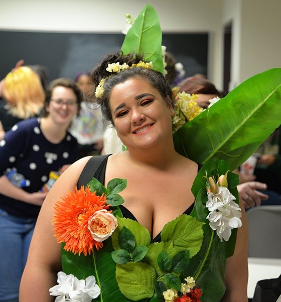 Art major shows off her designed costume for the annual Personal Adornment Day Extravaganza